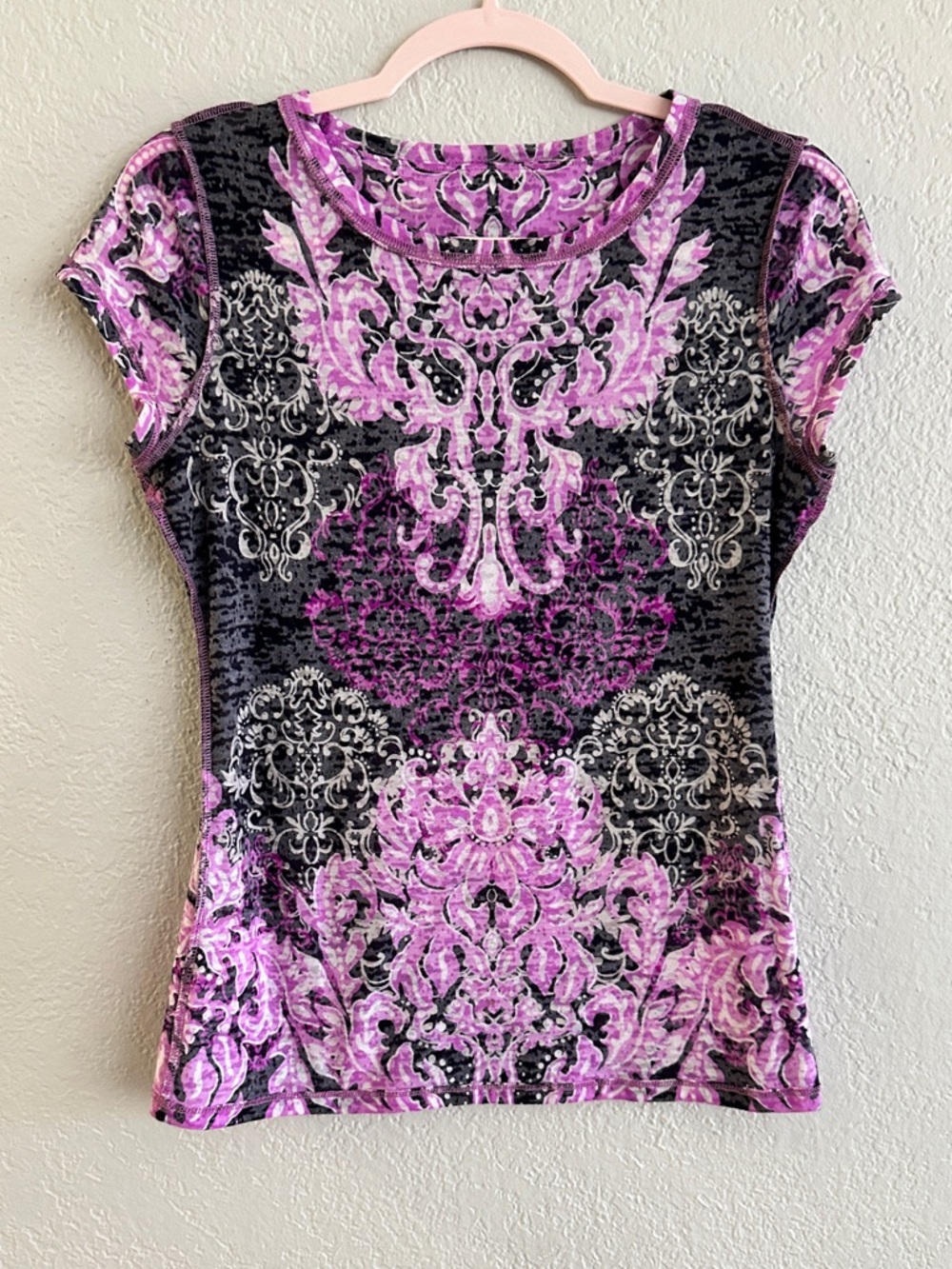 INC International Concepts Pink Black Baroque Rhinestone Detail Top Size M - Picture 15 of 16